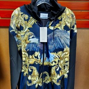 Jogger type zippered jacket with hood and Eagle design